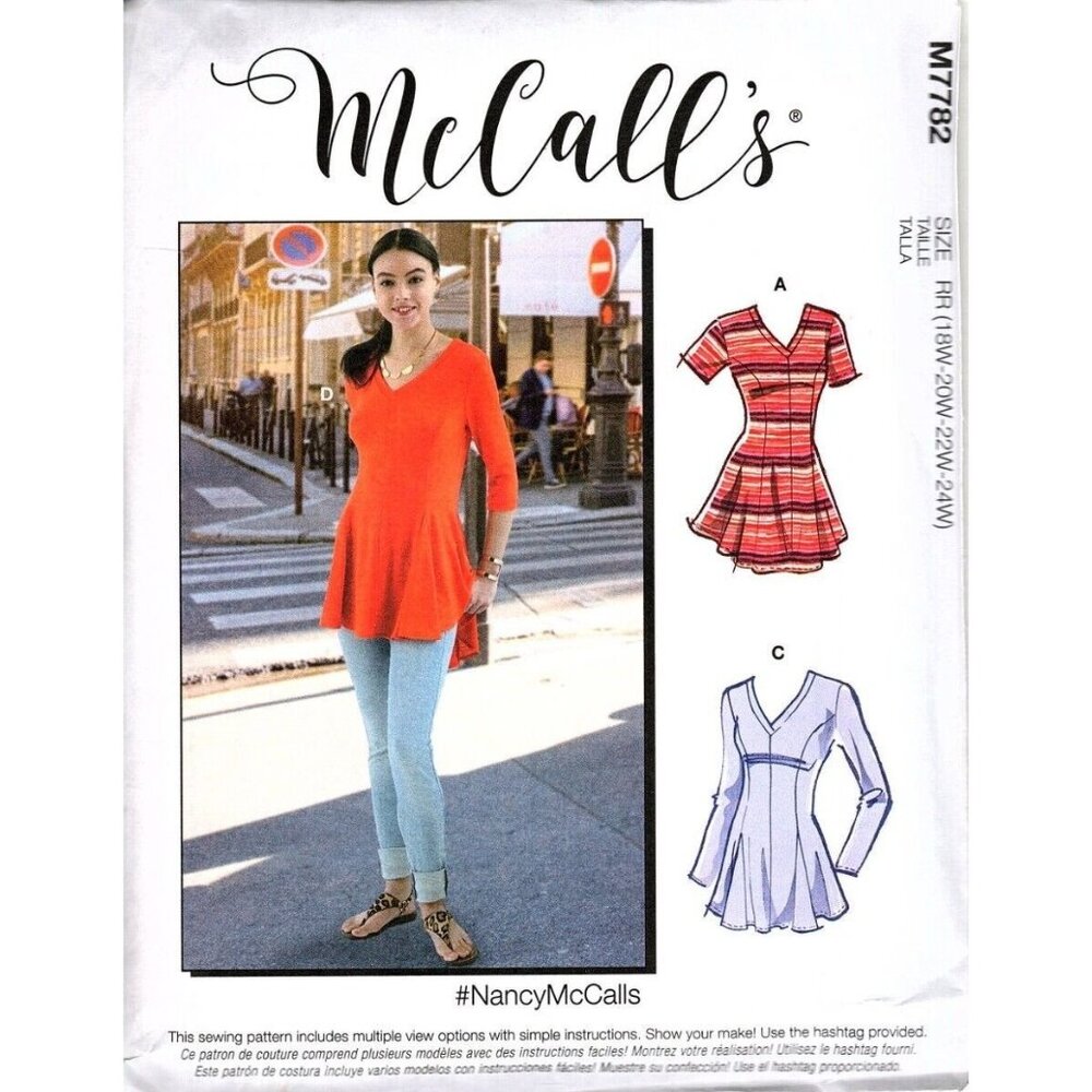 McCall's M7782 Womens 18W to 24W Pullover Tunic Top Uncut Sewing Pattern